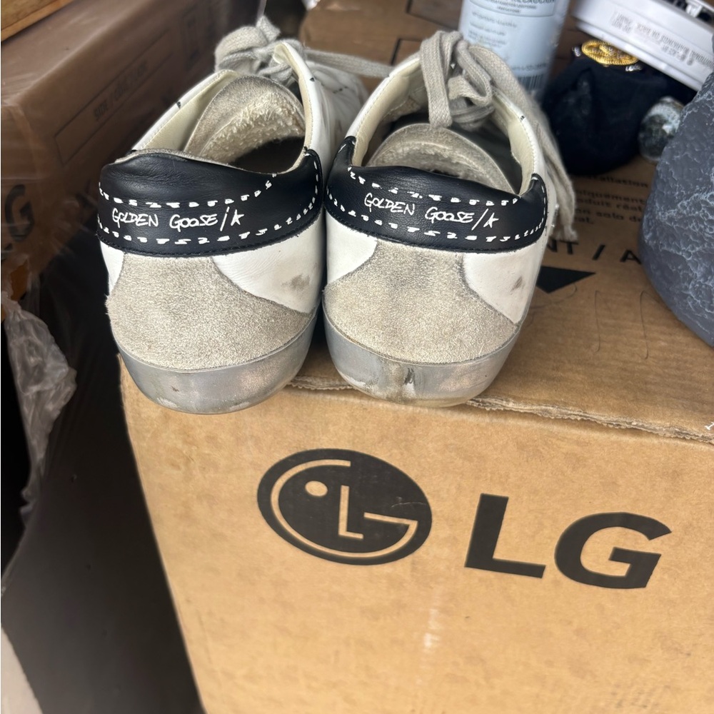 Golden Goose White and Black Star Sneakers - Picture 6 of 7